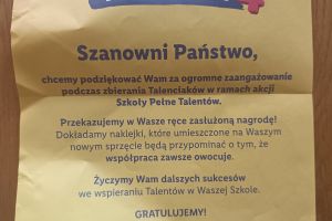 Dyplom podziękowanie dla szkoły za udział w Akcji.
