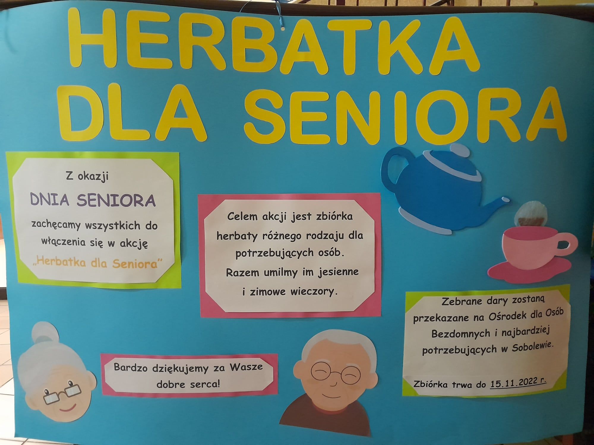 plakat promujący akcję charytatywną dla seniorów