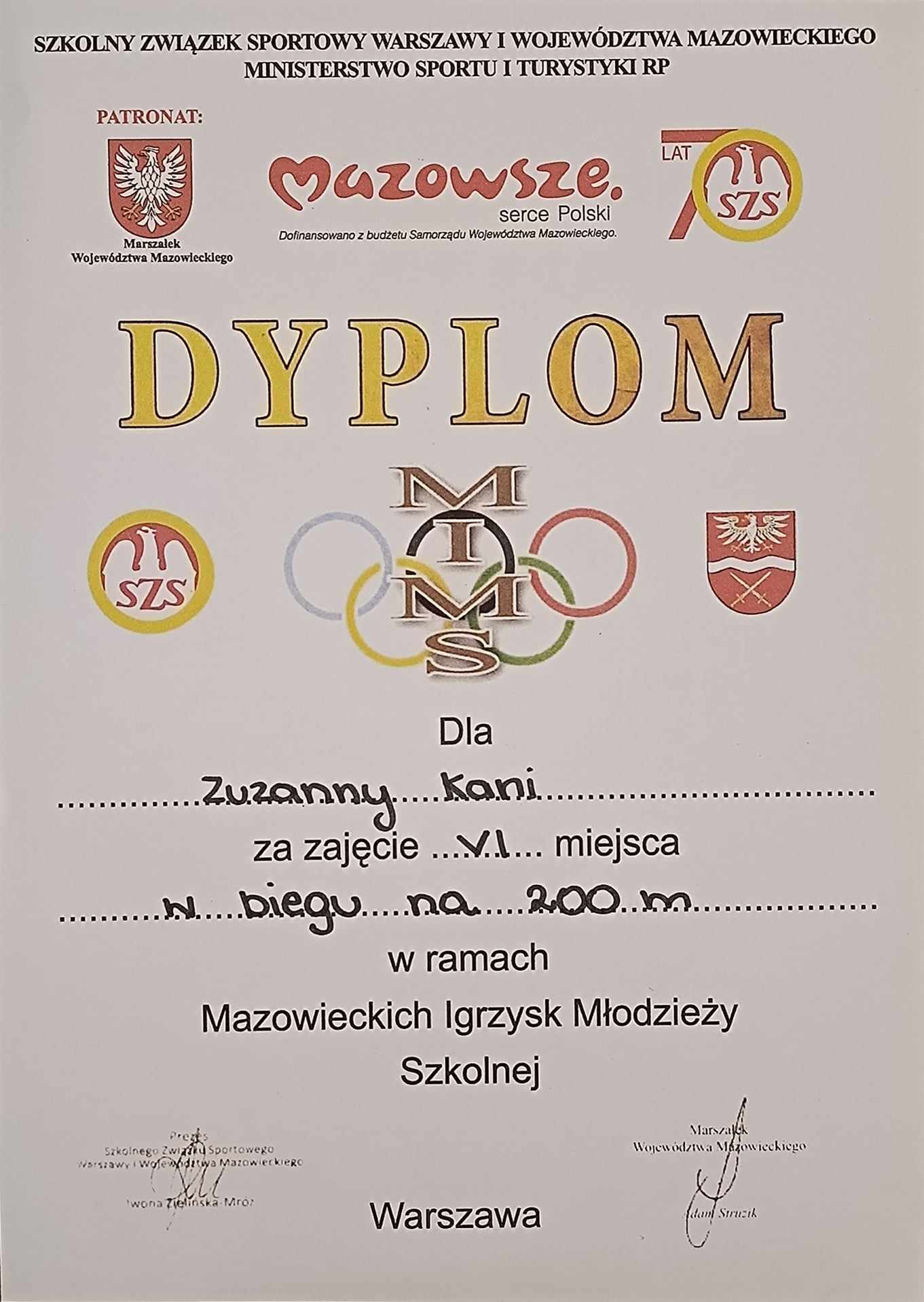 XXVI Mazowieckie Igrzyska Młodzieży Szkolnej w indywidualnej lekkoatletyce dziewcząt i chłopców kat. „młodzież”.